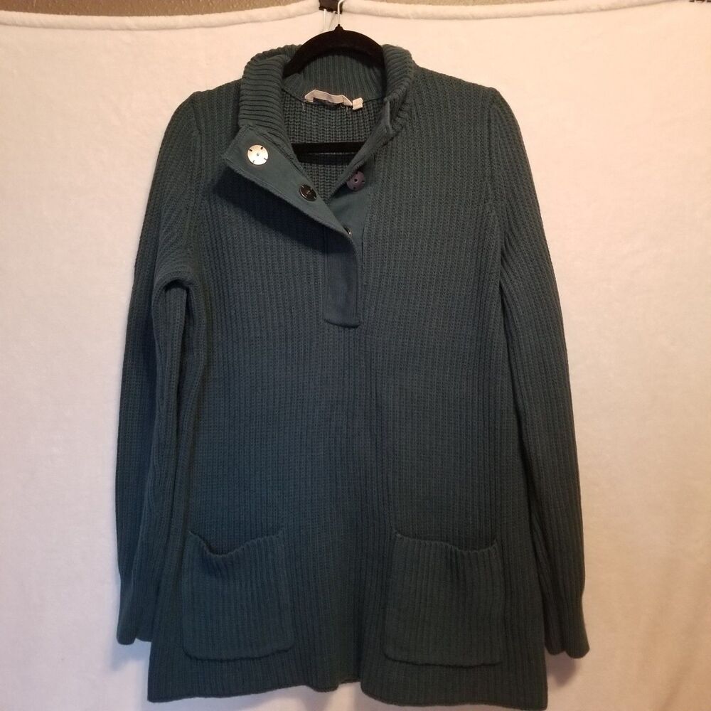 Soft Surroundings L Sweater Highlands Tunic Cotton Chunky Ribbed Green Lagenlook